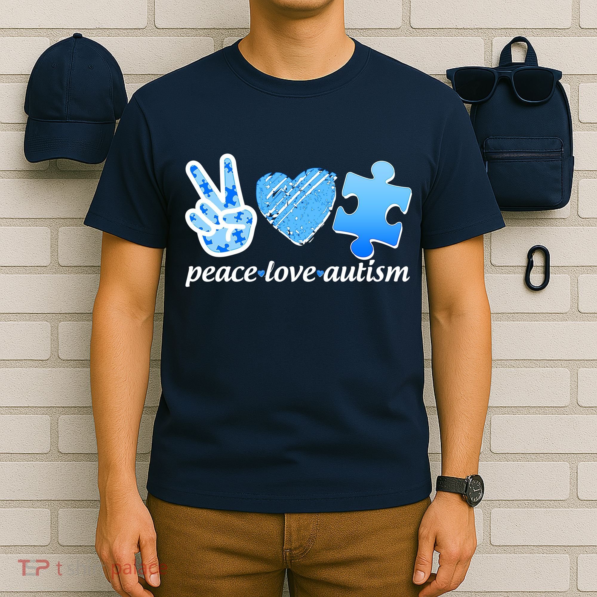 Blue Peace Love Autism  T-Shirt