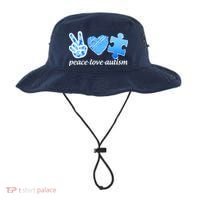 Blue Peace Love Autism  Bucket Hat thumb 0