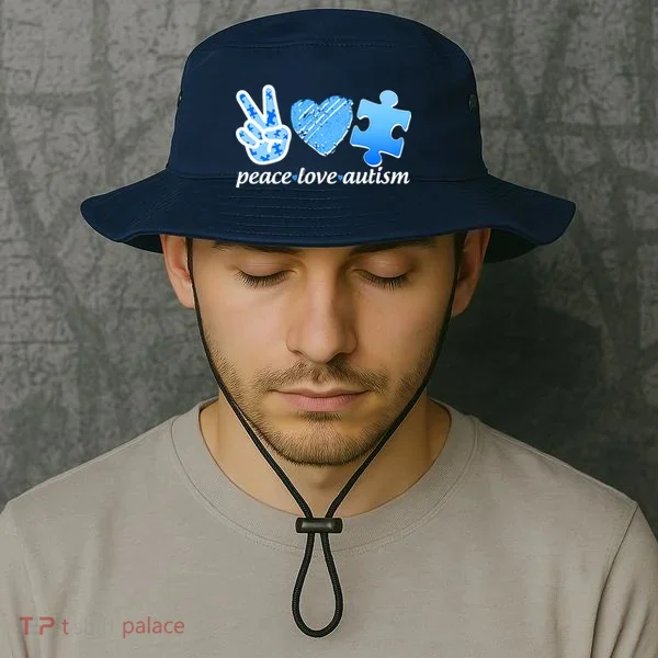 Blue Peace Love Autism  Bucket Hat