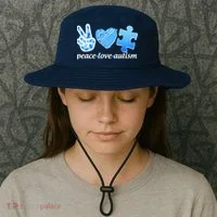 Blue Peace Love Autism  Bucket Hat thumb 3