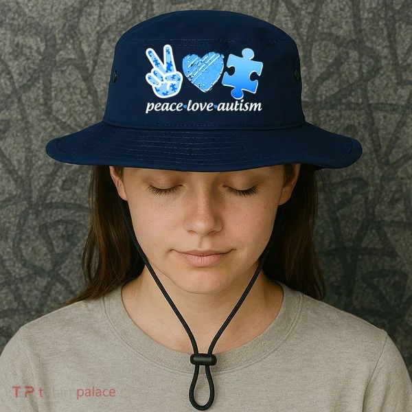 Blue Peace Love Autism  Bucket Hat