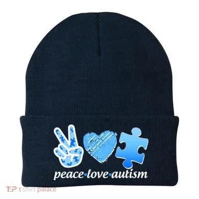 Blue Peace Love Autism Beanie