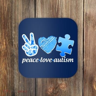 Blue Peace Love Autism  Coaster