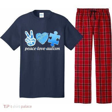 Blue Peace Love Autism  Pajama Set