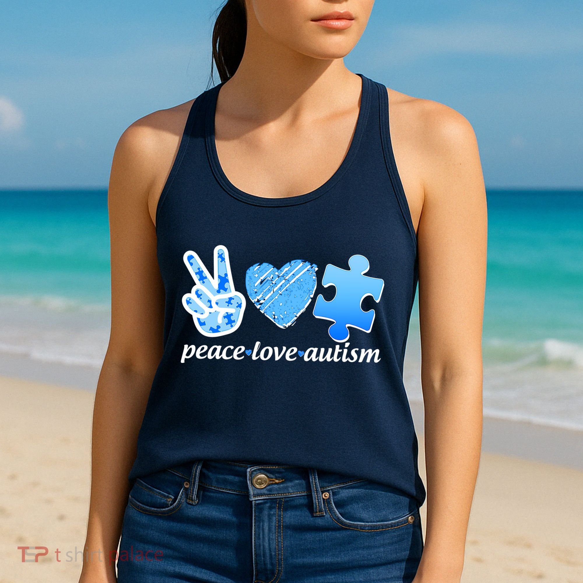Blue Peace Love Autism  Women's Tank Top