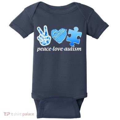 Blue Peace Love Autism  Baby Bodysuit
