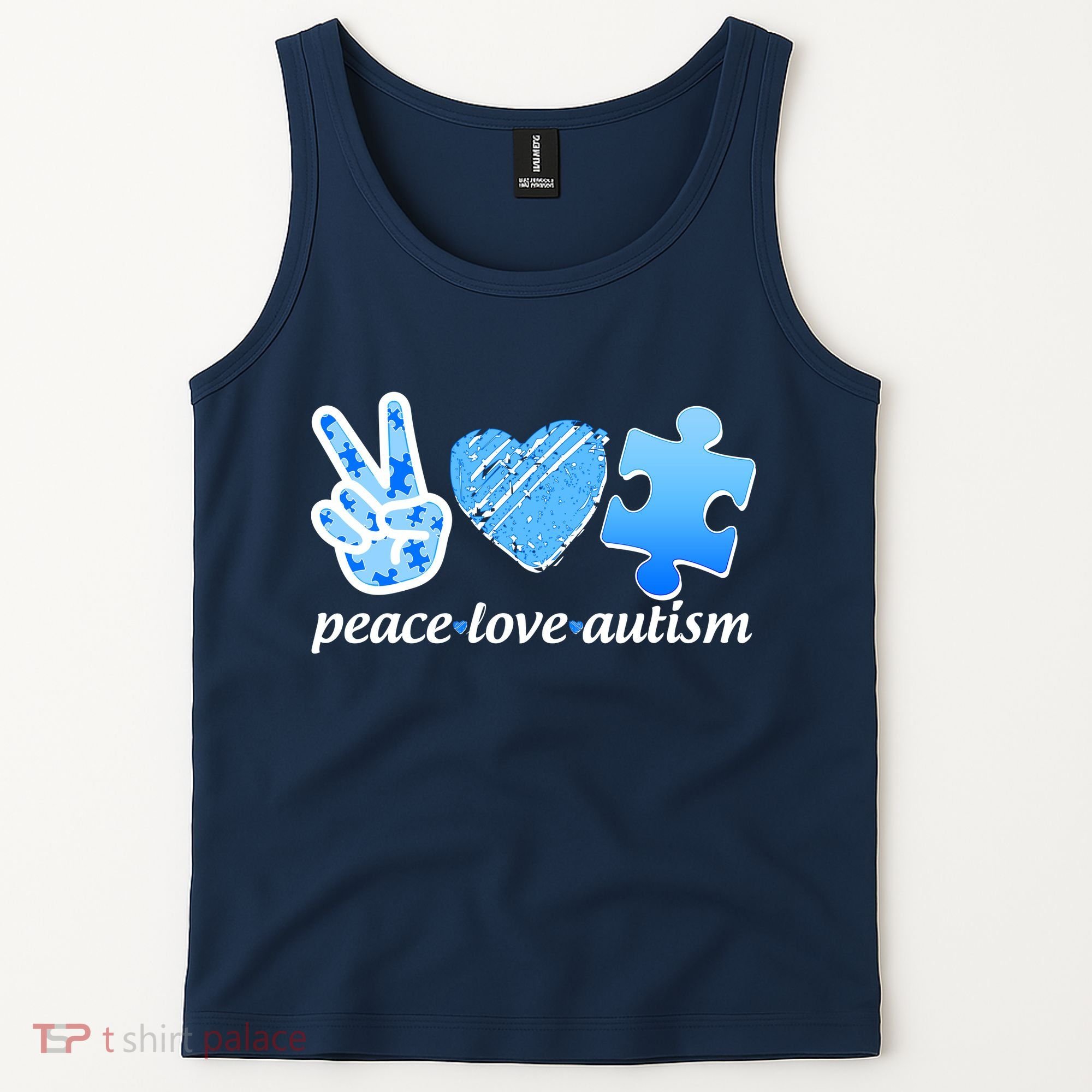 Blue Peace Love Autism  Tank Top