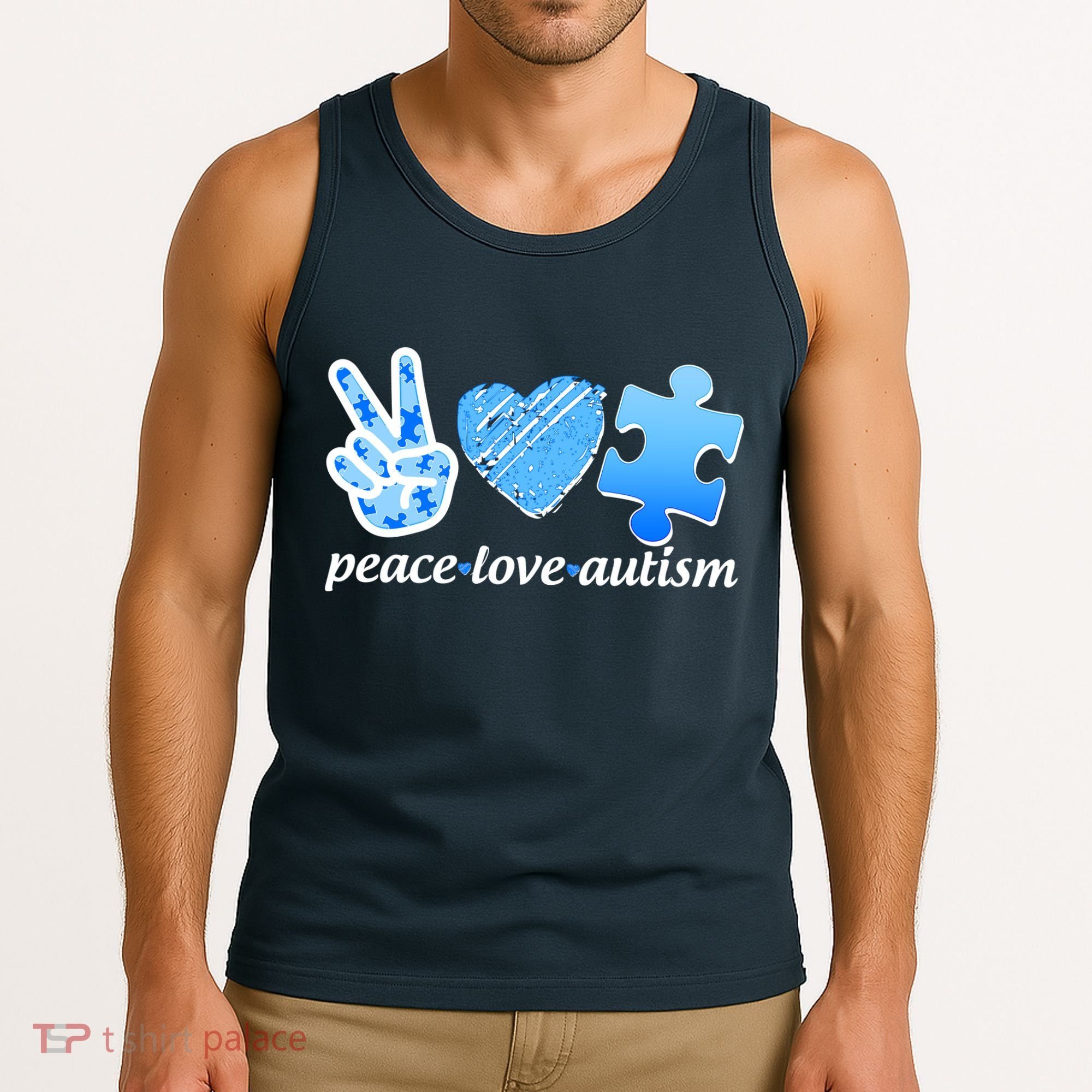 Blue Peace Love Autism  Tank Top