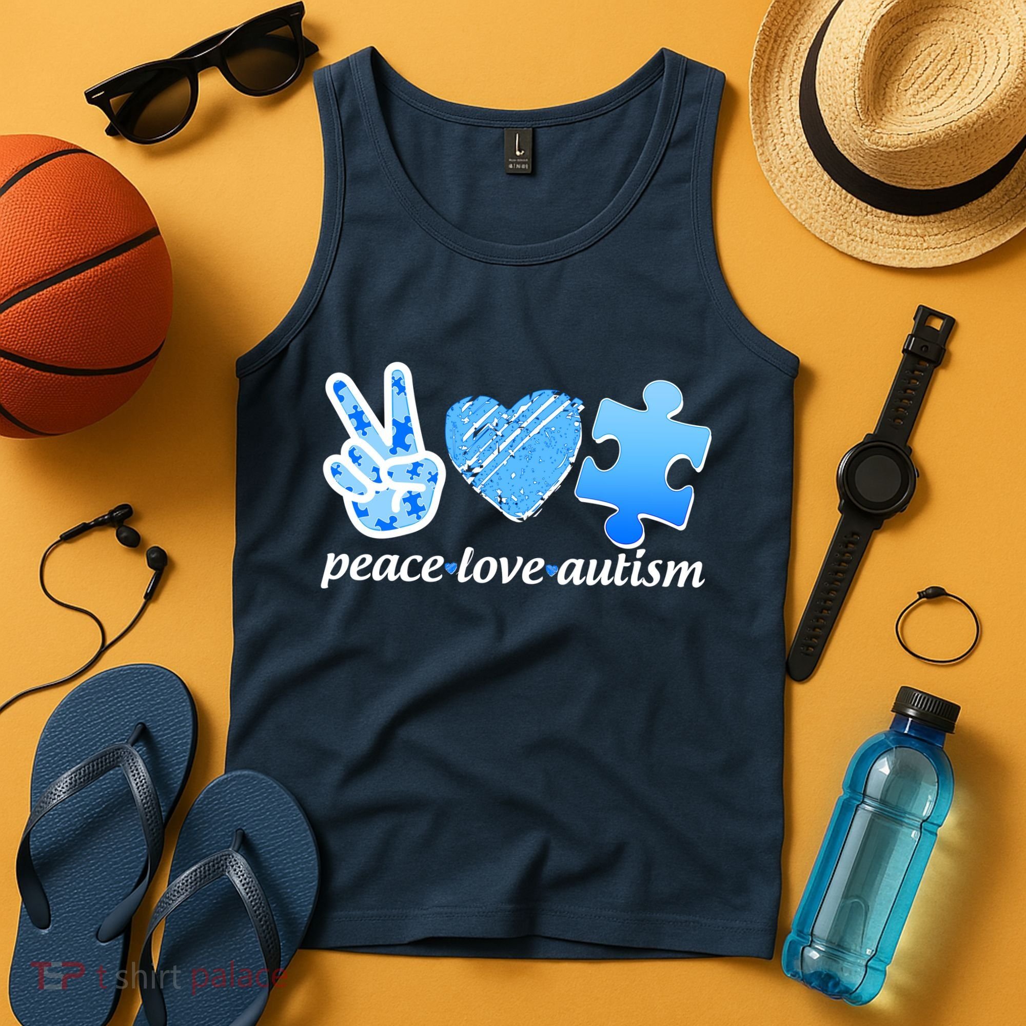 Blue Peace Love Autism  Tank Top