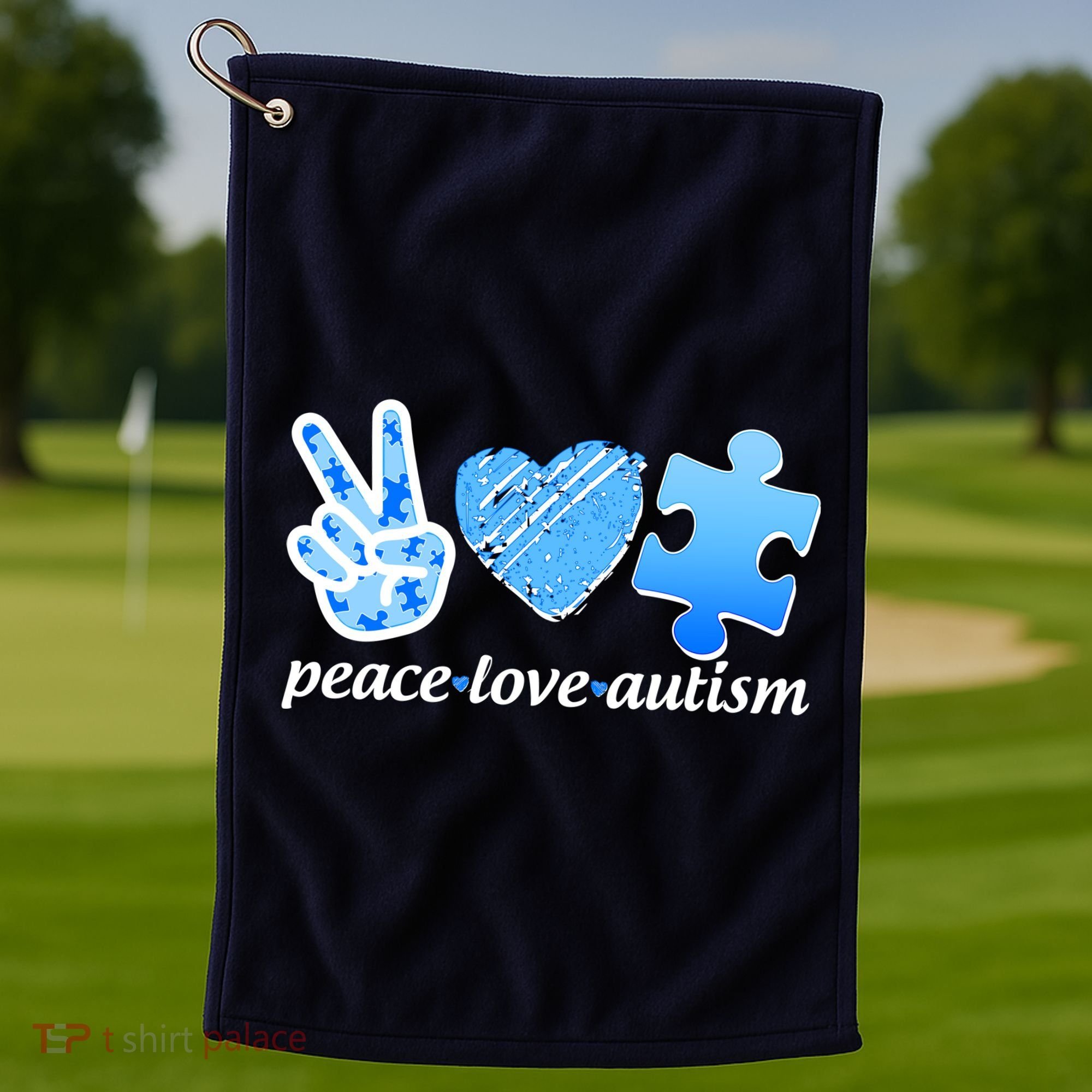 Blue Peace Love Autism  Golf Towel