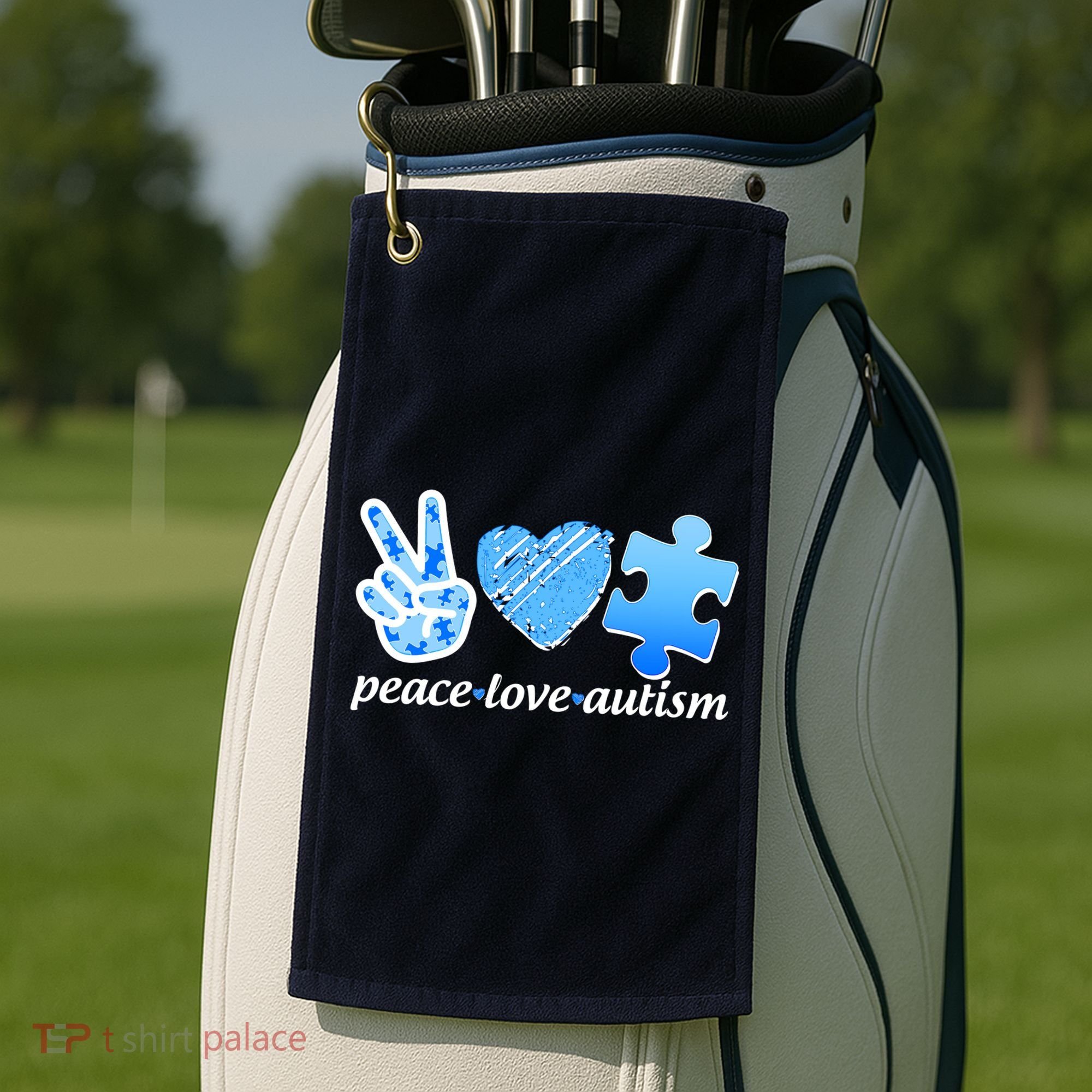 Blue Peace Love Autism  Golf Towel