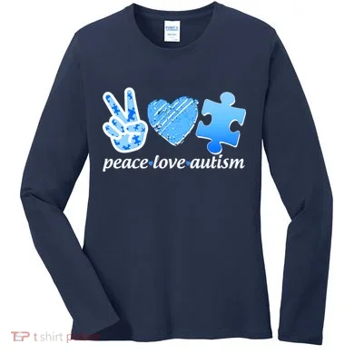 Blue Peace Love Autism  Women's Long Sleeve Shirt