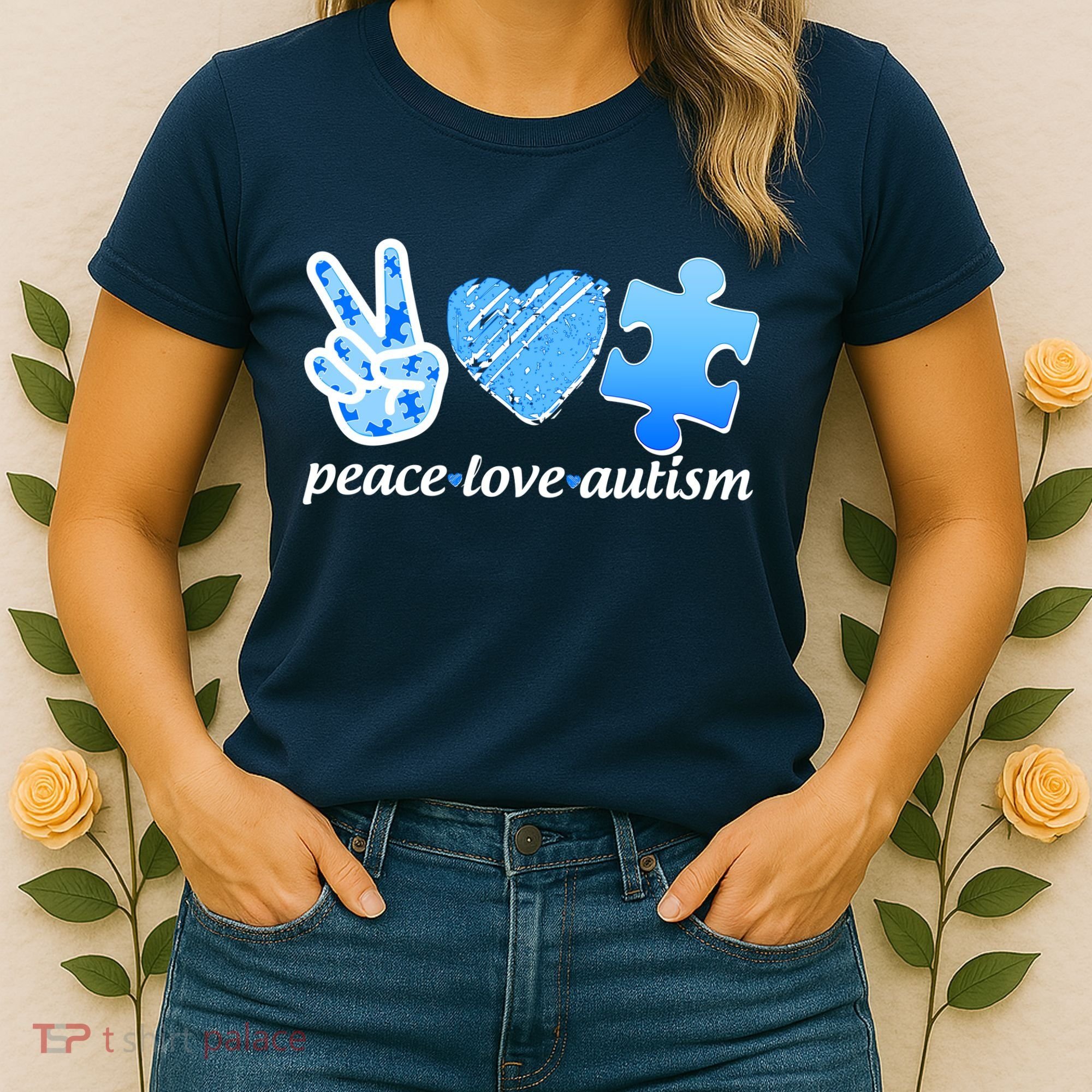 Blue Peace Love Autism  Women's T-Shirt