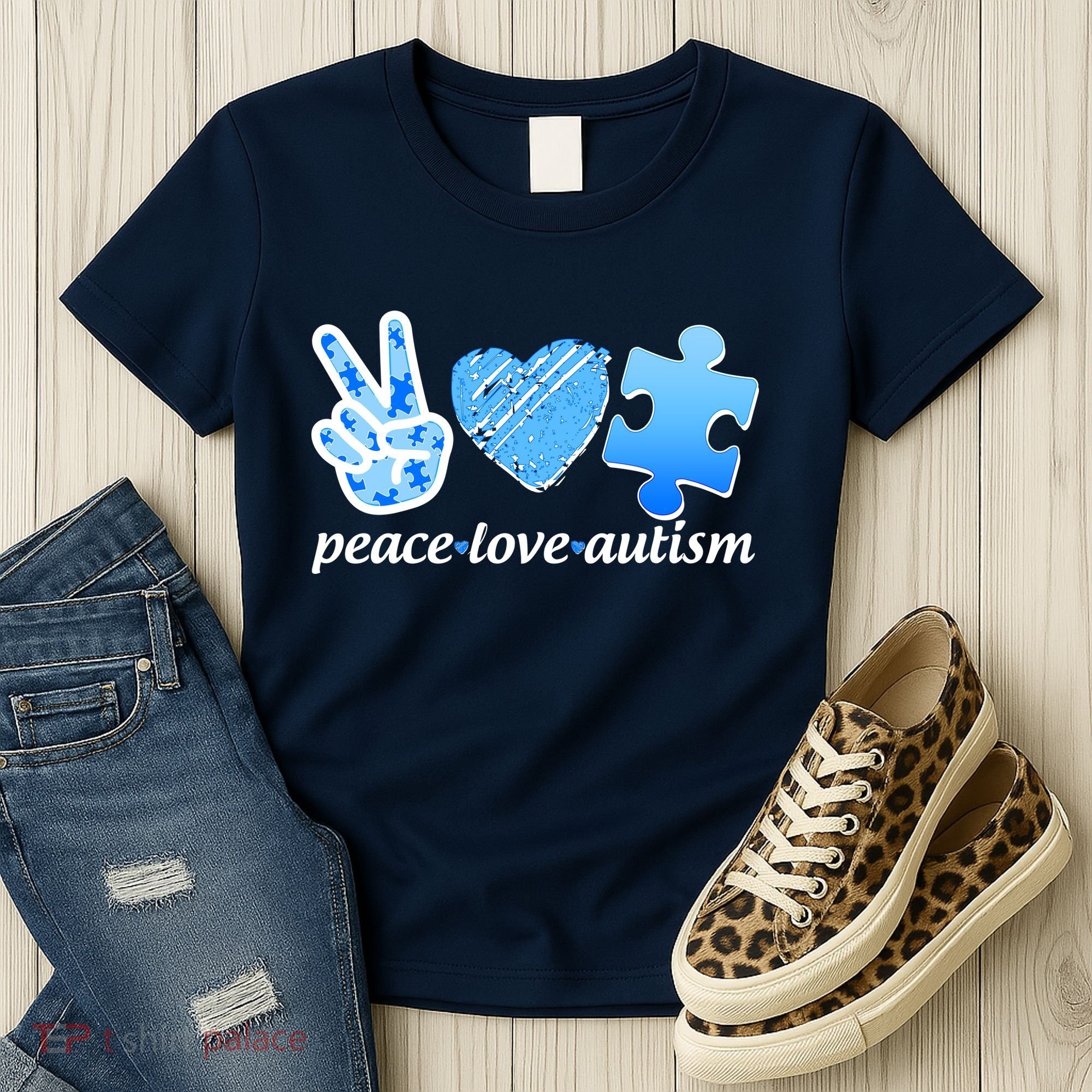Blue Peace Love Autism  Women's T-Shirt
