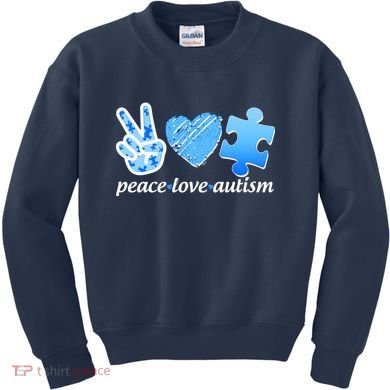 Blue Peace Love Autism  Kids Sweatshirt