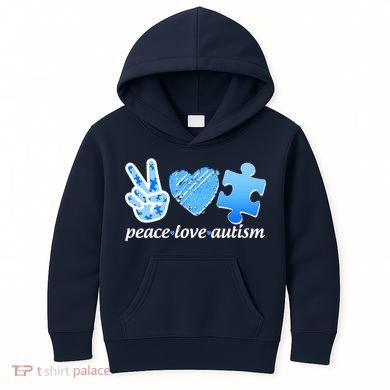 Blue Peace Love Autism  Kids Hoodie