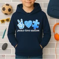 Blue Peace Love Autism  Kids Hoodie thumb 2