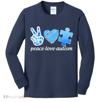 Blue Peace Love Autism  Kids Long Sleeve Shirt