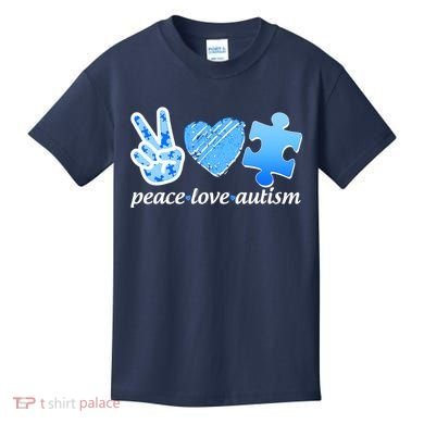 Blue Peace Love Autism  Kids T-Shirt