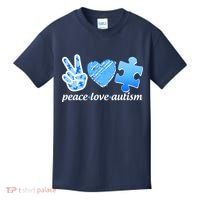 Blue Peace Love Autism  Kids T-Shirt thumb 0