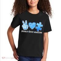 Blue Peace Love Autism  Kids T-Shirt thumb 2