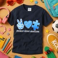Blue Peace Love Autism  Kids T-Shirt thumb 3