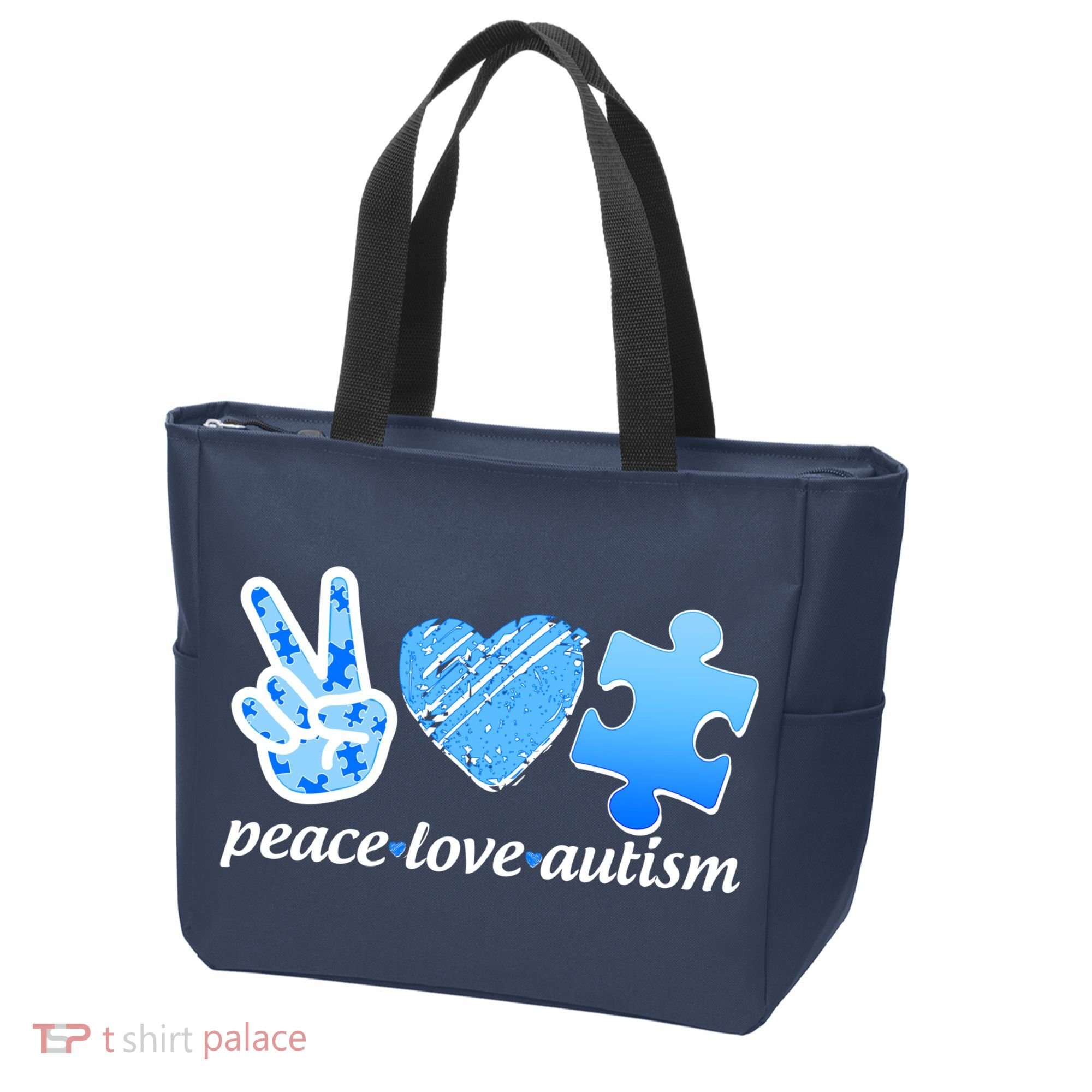 Blue Peace Love Autism  Tote Bag