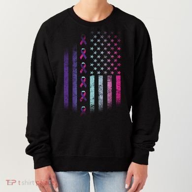 Blue Pink Teal Ribbon Flag Thyroid Cancer Awareness Women's Sweatshirt