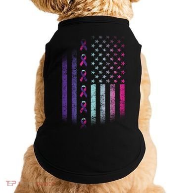 Blue Pink Teal Ribbon Flag Thyroid Cancer Awareness Doggie Tank