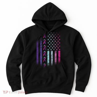 Blue Pink Teal Ribbon Flag Thyroid Cancer Awareness Hoodie
