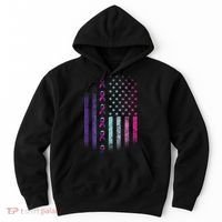 Blue Pink Teal Ribbon Flag Thyroid Cancer Awareness Hoodie thumb 0