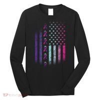 Blue Pink Teal Ribbon Flag Thyroid Cancer Awareness Long Sleeve Shirt thumb 0