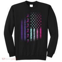 Blue Pink Teal Ribbon Flag Thyroid Cancer Awareness Sweatshirt thumb 0