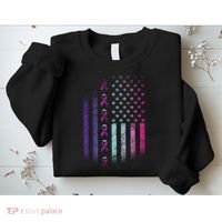 Blue Pink Teal Ribbon Flag Thyroid Cancer Awareness Sweatshirt thumb 2