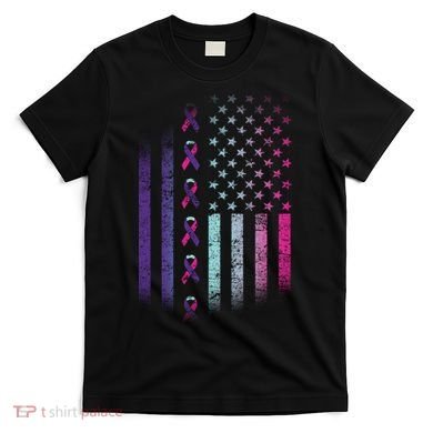 Blue Pink Teal Ribbon Flag Thyroid Cancer Awareness T-Shirt