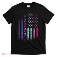 Blue Pink Teal Ribbon Flag Thyroid Cancer Awareness T-Shirt thumb 0