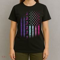 Blue Pink Teal Ribbon Flag Thyroid Cancer Awareness T-Shirt thumb 4