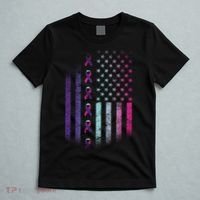 Blue Pink Teal Ribbon Flag Thyroid Cancer Awareness T-Shirt thumb 5