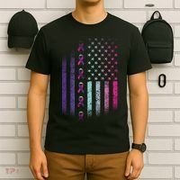 Blue Pink Teal Ribbon Flag Thyroid Cancer Awareness T-Shirt thumb 6