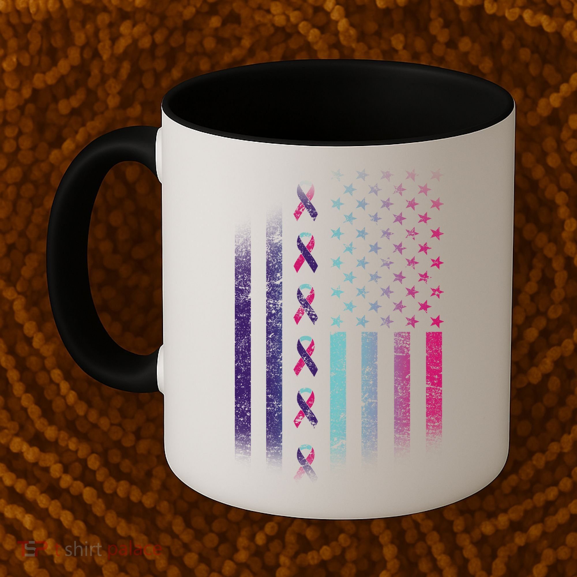 Blue Pink Teal Ribbon Flag Thyroid Cancer Awareness Coffee Mug