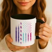 Blue Pink Teal Ribbon Flag Thyroid Cancer Awareness Coffee Mug thumb 3