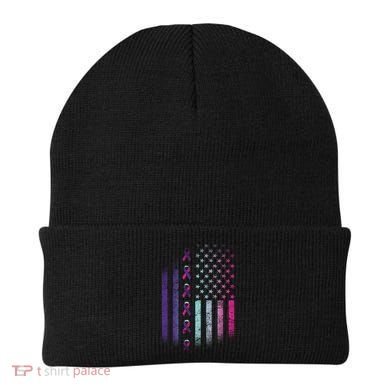Blue Pink Teal Ribbon Flag Thyroid Cancer Awareness Beanie
