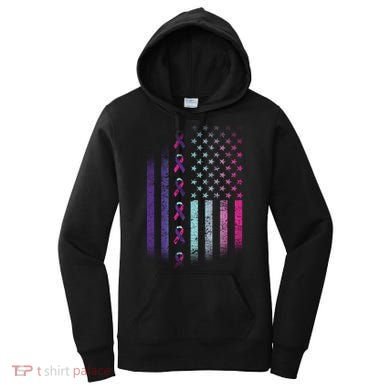 Blue Pink Teal Ribbon Flag Thyroid Cancer Awareness Women's Hoodie