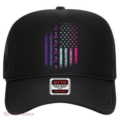 Blue Pink Teal Ribbon Flag Thyroid Cancer Awareness Hat