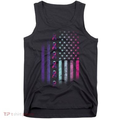 Blue Pink Teal Ribbon Flag Thyroid Cancer Awareness Tank Top