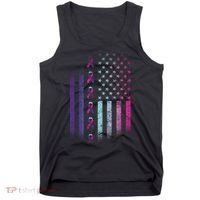 Blue Pink Teal Ribbon Flag Thyroid Cancer Awareness Tank Top thumb 0