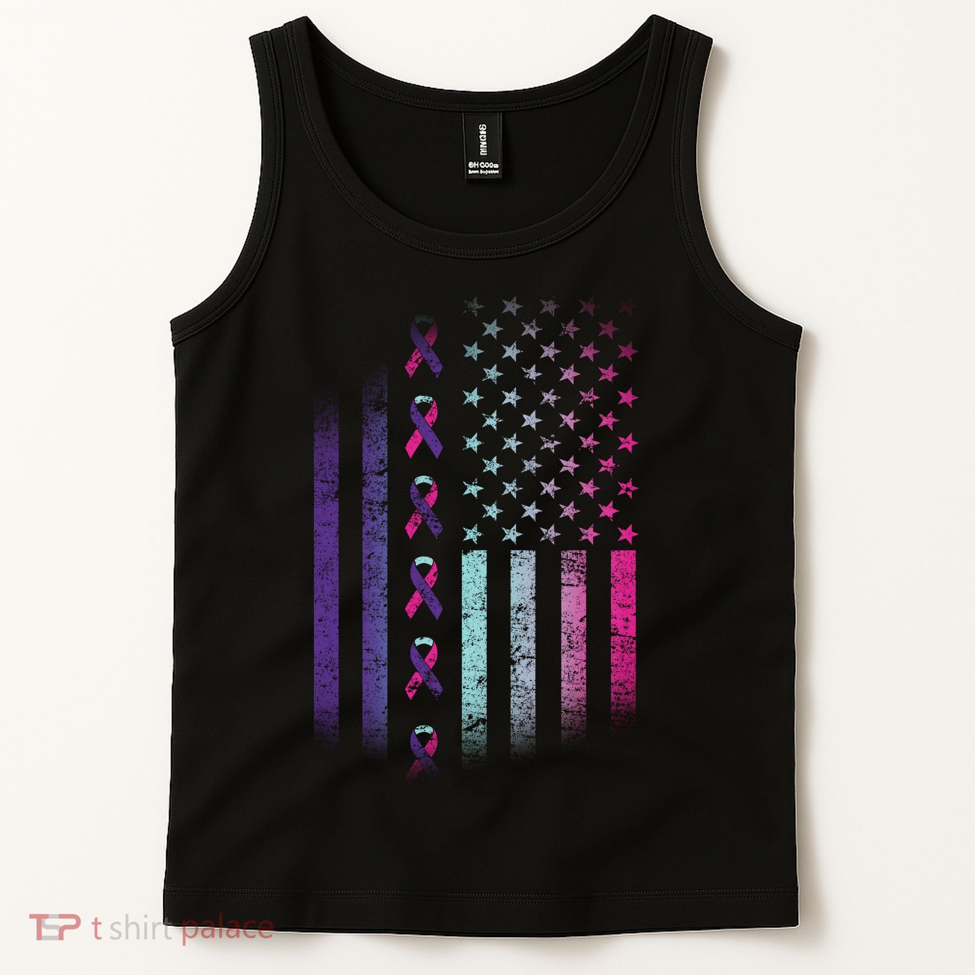 Blue Pink Teal Ribbon Flag Thyroid Cancer Awareness Tank Top