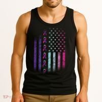 Blue Pink Teal Ribbon Flag Thyroid Cancer Awareness Tank Top thumb 3