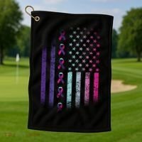 Blue Pink Teal Ribbon Flag Thyroid Cancer Awareness Golf Towel thumb 1