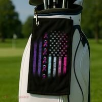 Blue Pink Teal Ribbon Flag Thyroid Cancer Awareness Golf Towel thumb 2